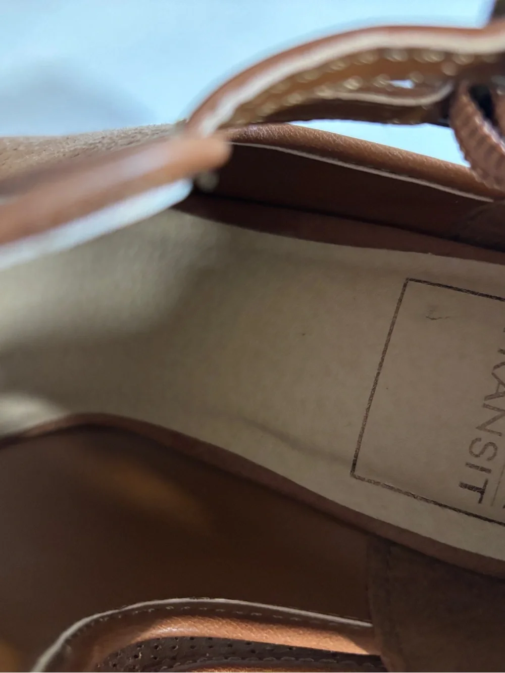 New York Transit Cognac Peep Toe Booties‎ Block Heel Size 8